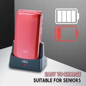 VOCA Big Button Flip Phone for Seniors Elderly | Unlocked 4G LTE | Loud Volume | SOS Button | Speed Dial | Predictive Text | Charging Dock | V340 (Red)