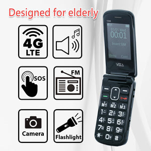 VOCA Big Button Flip Phone for Seniors Elderly | Unlocked 4G LTE | Loud Volume | SOS Button | Speed Dial | Predictive Text | Charging Dock | V340 (Black)