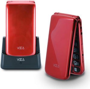 VOCA Big Button Flip Phone for Seniors Elderly | Unlocked 4G LTE | Loud Volume | SOS Button | Speed Dial | Predictive Text | Charging Dock | V340 (Red)