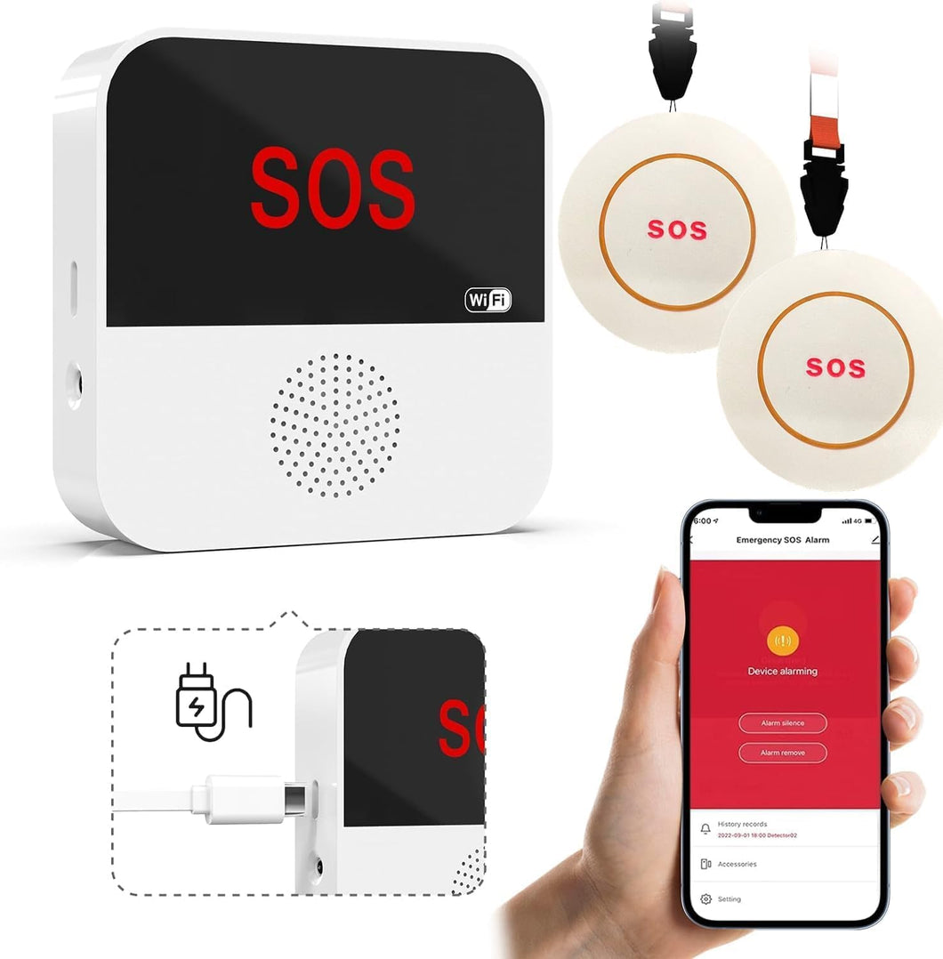 VOCA Smart WiFi Wireless SOS Pager, Call button, Panic button, Emergency, Calling Alarm for Elderly Seniors Patient Disabled Handicapped, 1 Receiver & 2 Call buttons