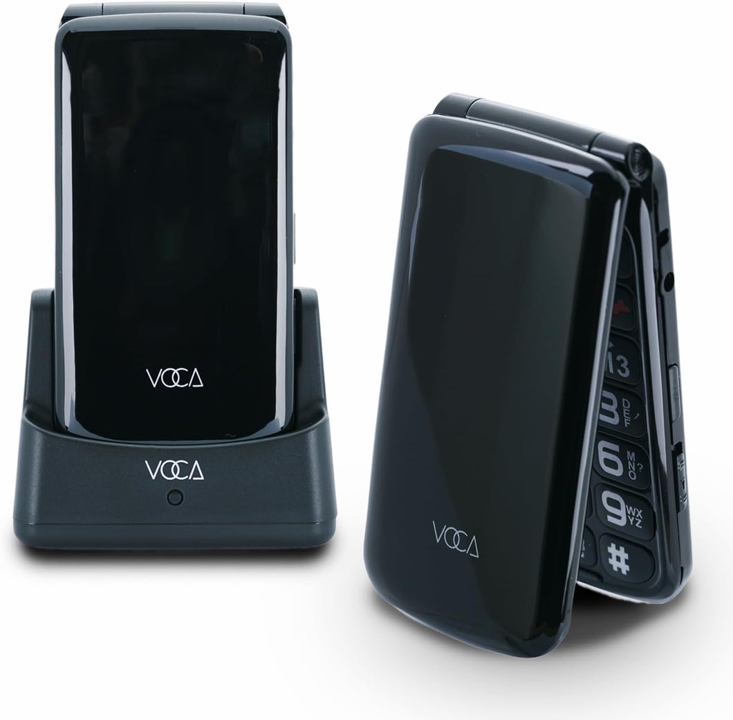 VOCA Big Button Flip Phone for Seniors Elderly | Unlocked 4G LTE | Loud Volume | SOS Button | Speed Dial | Predictive Text | Charging Dock | V340 (Black)