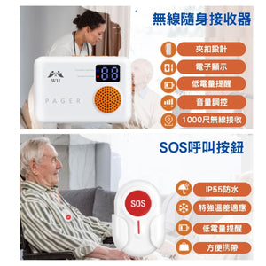 VOCA - Elderly SOS Calling System | 240-meter Emergency Call Button | 1 Wireless Button + 1 Doorbell | Plug and Play [Three-prong Plug] Doorbell