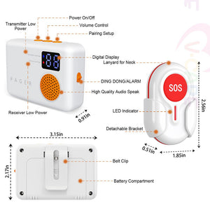 VOCA - Elderly SOS Calling System | 240-meter Emergency Call Button | 1 Wireless Button + 1 Doorbell | Plug and Play [Three-prong Plug] Doorbell